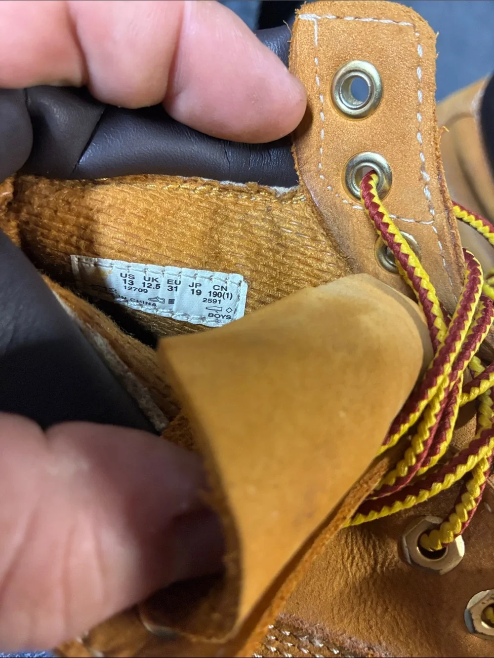Timberland Wheat Suede Kids Boots with Dark Brown Collar and Yellow/Brown Laces